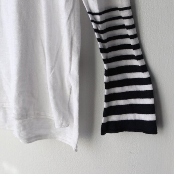 VINCE Long Sleeve Shirt 100% Cotton Top Stripe Arms Scoop Neck White Black M - Picture 7 of 9